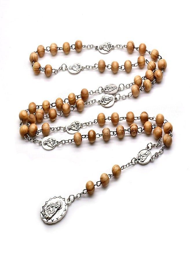 CACALOSS Seven Sorrows of Mary Rosary Chaplet Bitter Rosary Necklace Coffee Colored Wood Beads With A Cross Beads (Wood color) - Image 1
